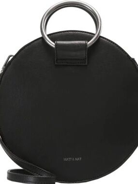 Matt & Nat Vintage Sina Collection Black Round Crossbody w/Silver Ring Handles